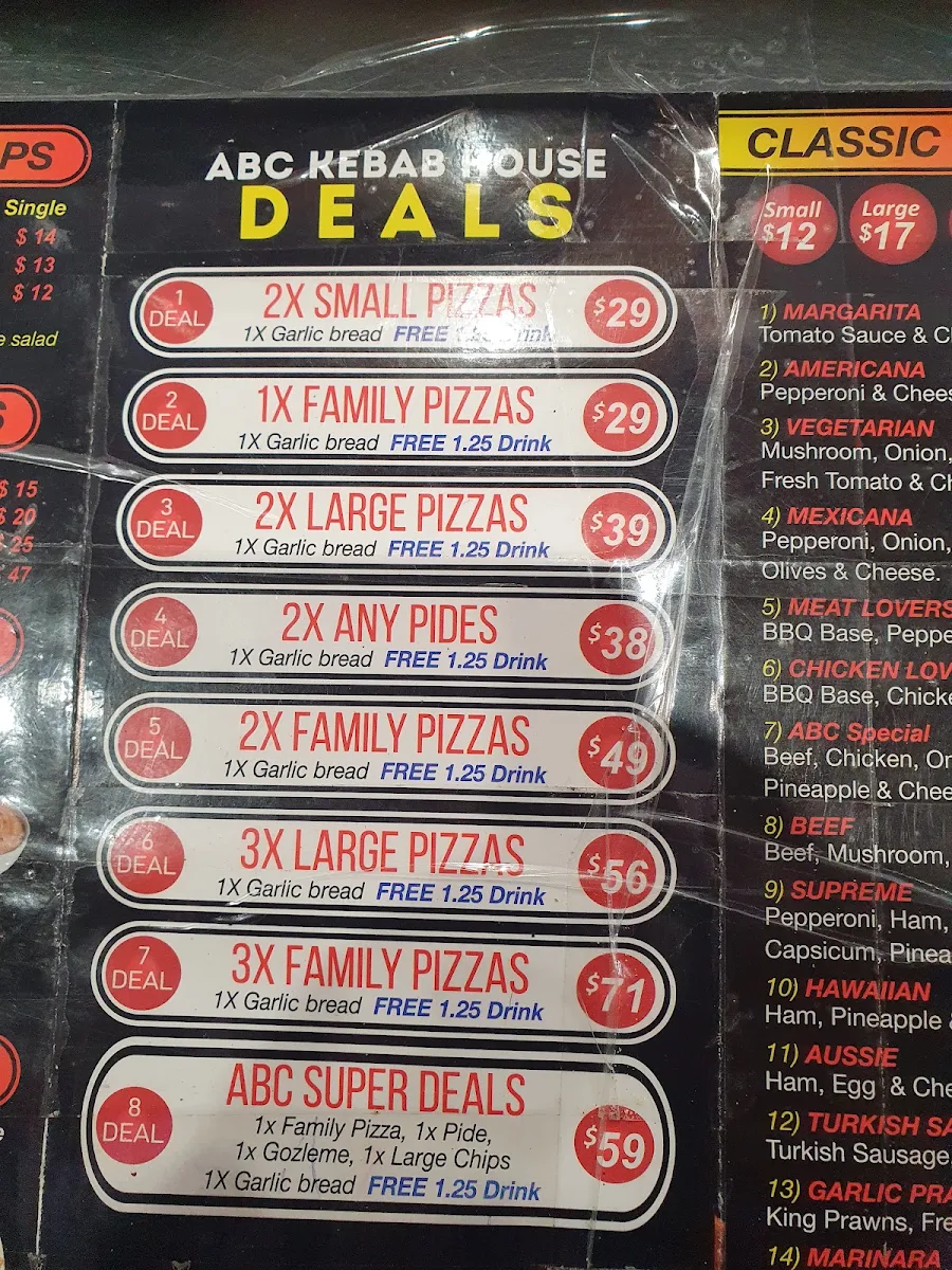 Menu, ABC KEBAB HOUSE