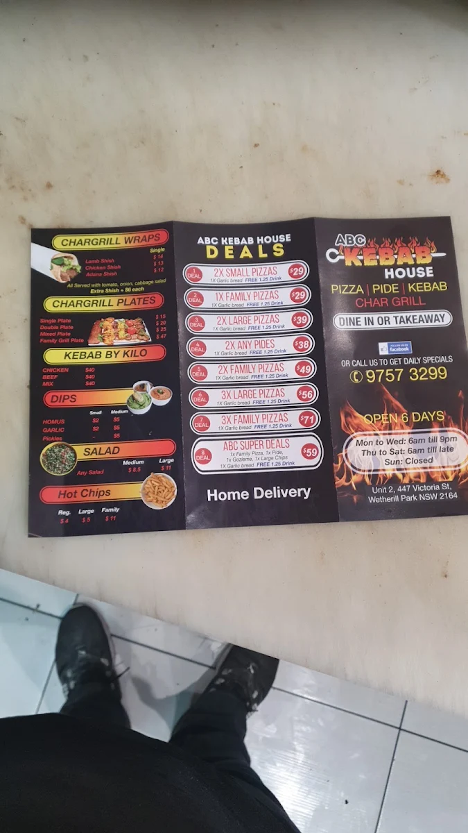 Menu, ABC KEBAB HOUSE