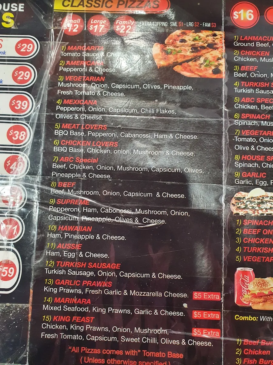 Menu, ABC KEBAB HOUSE