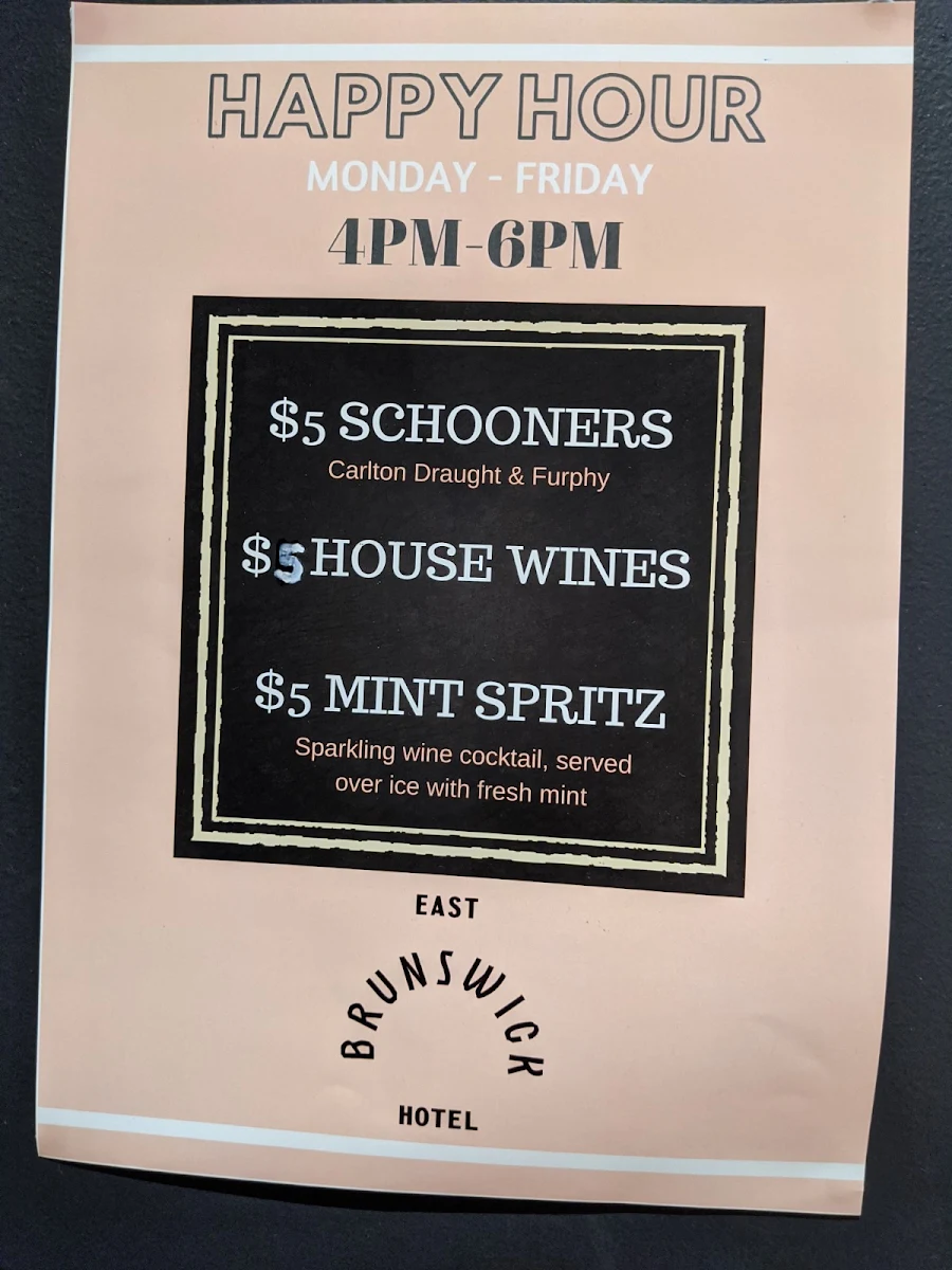 Menu, East Brunswick Hotel