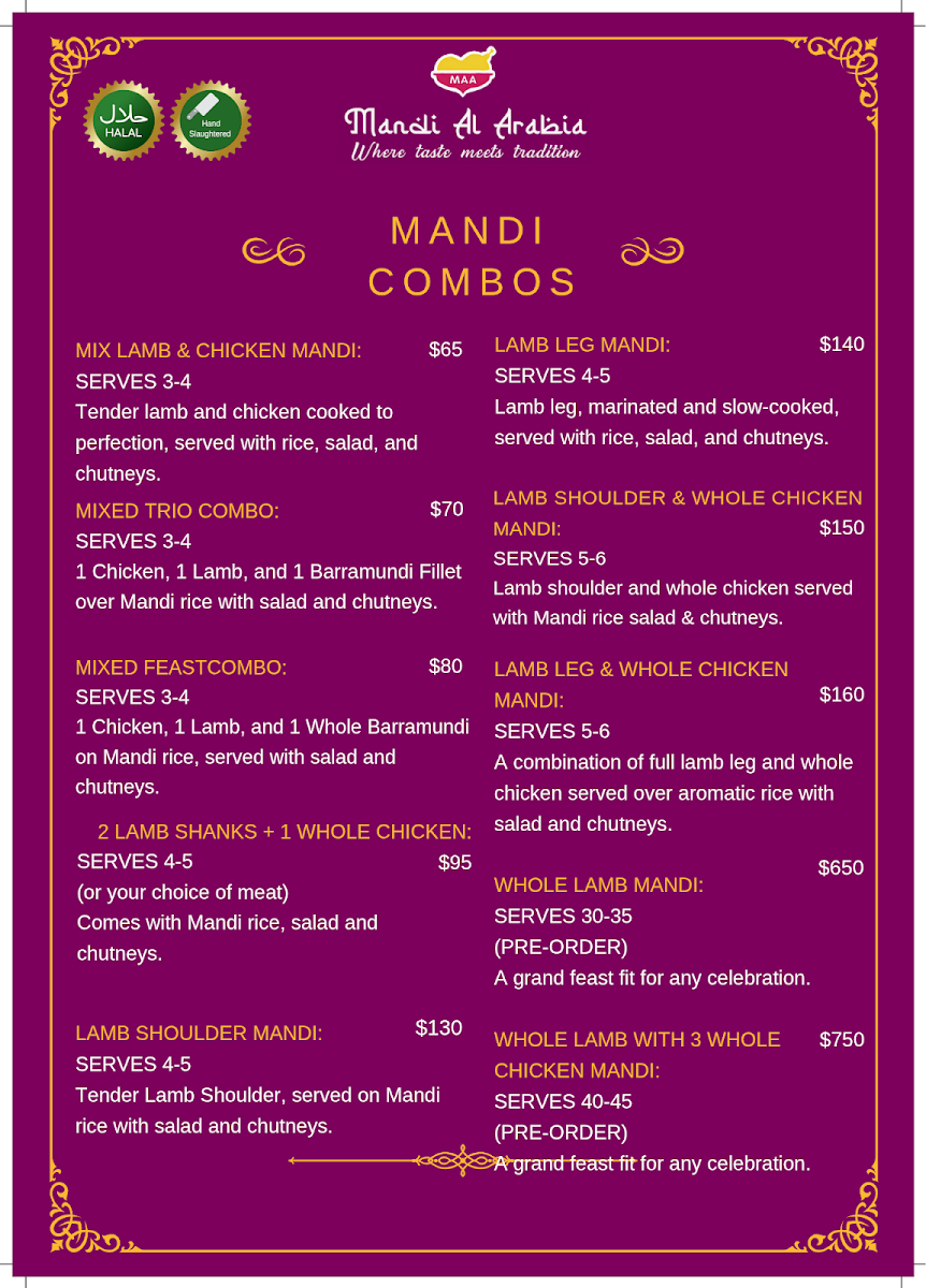 Menu, Mandi Al Arabia Morley