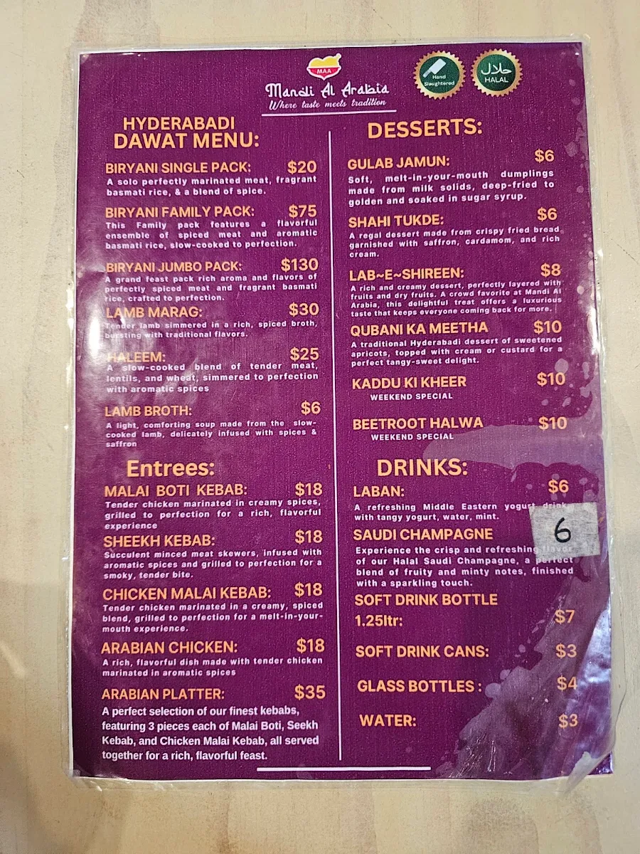 Menu, Mandi Al Arabia Morley