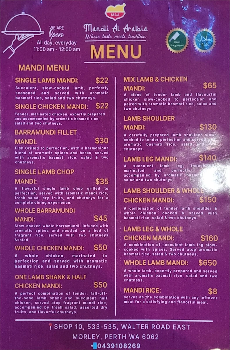 Menu, Mandi Al Arabia Morley