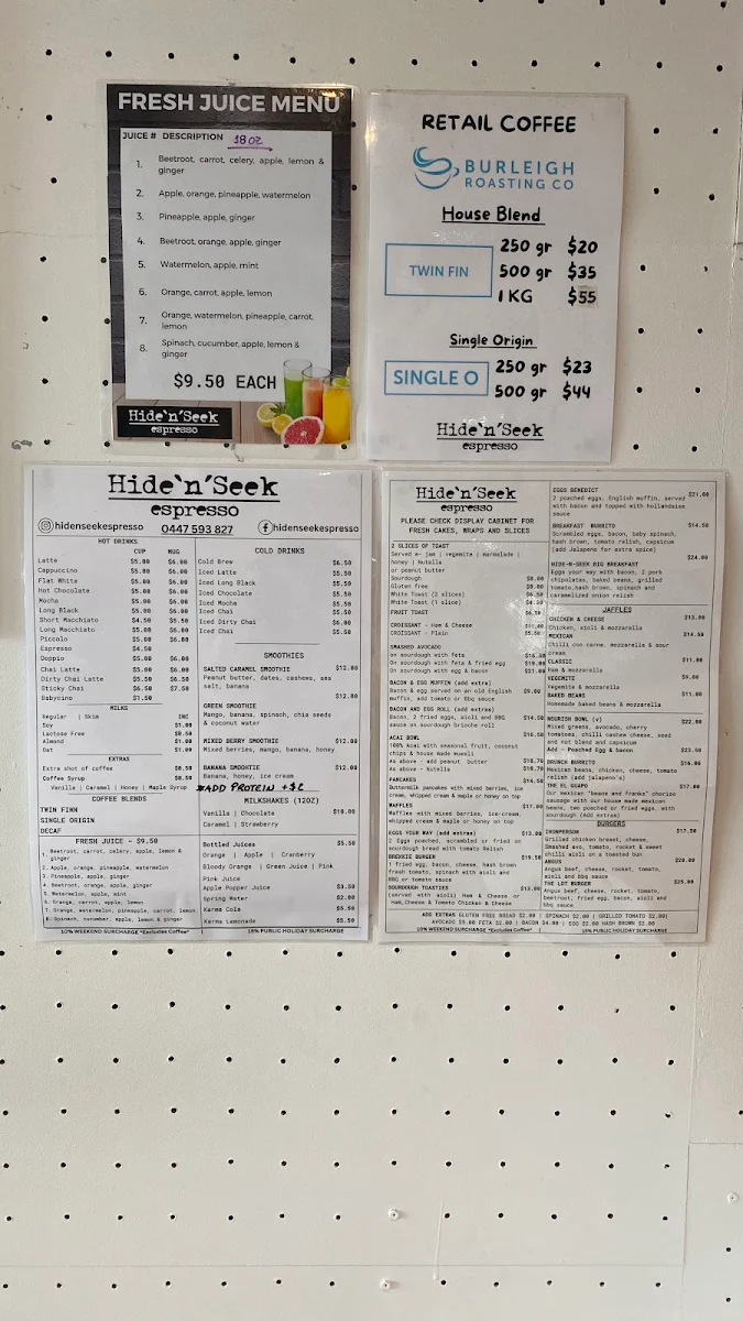 Menu, Hide N Seek Espresso