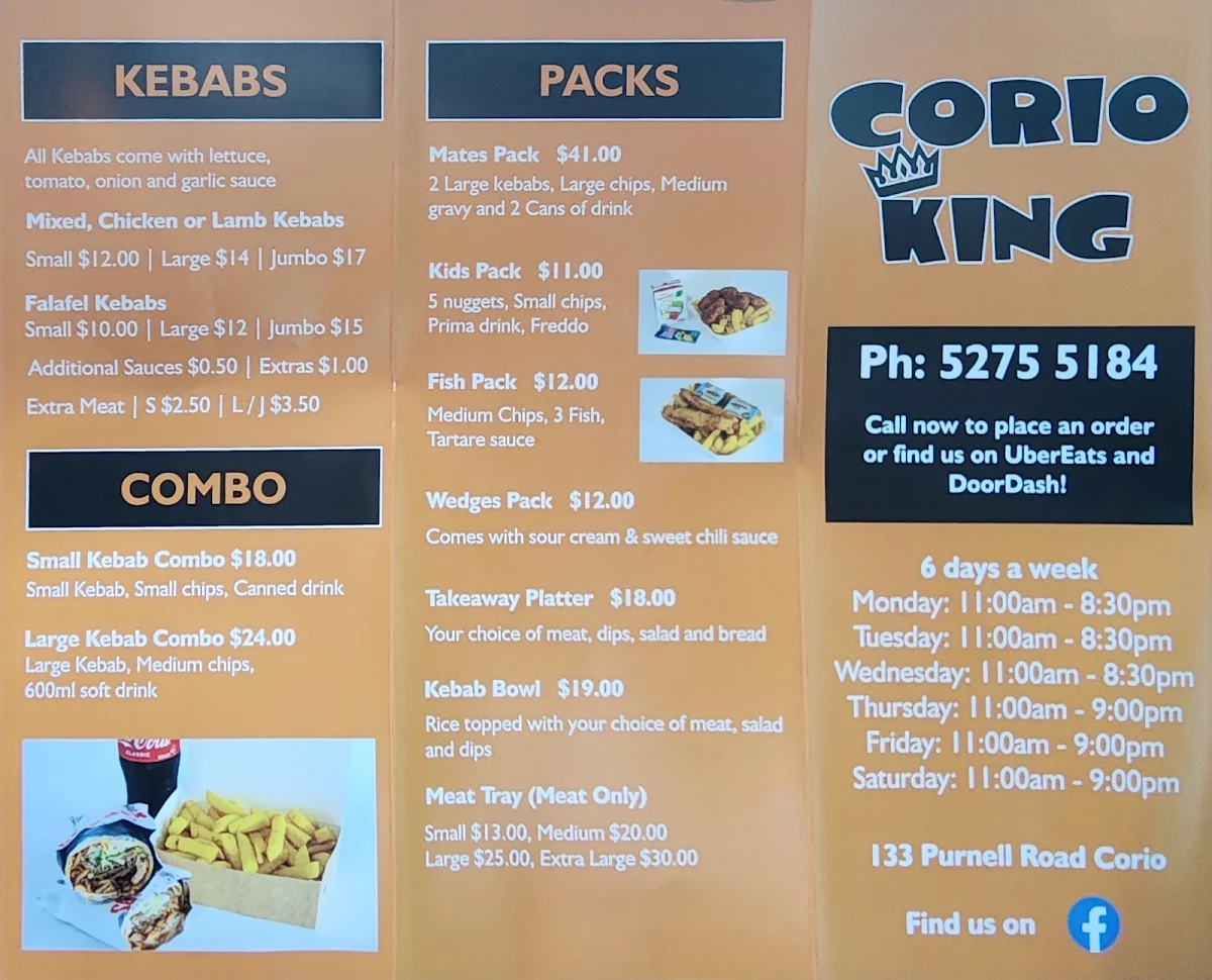 Menu, Corio King