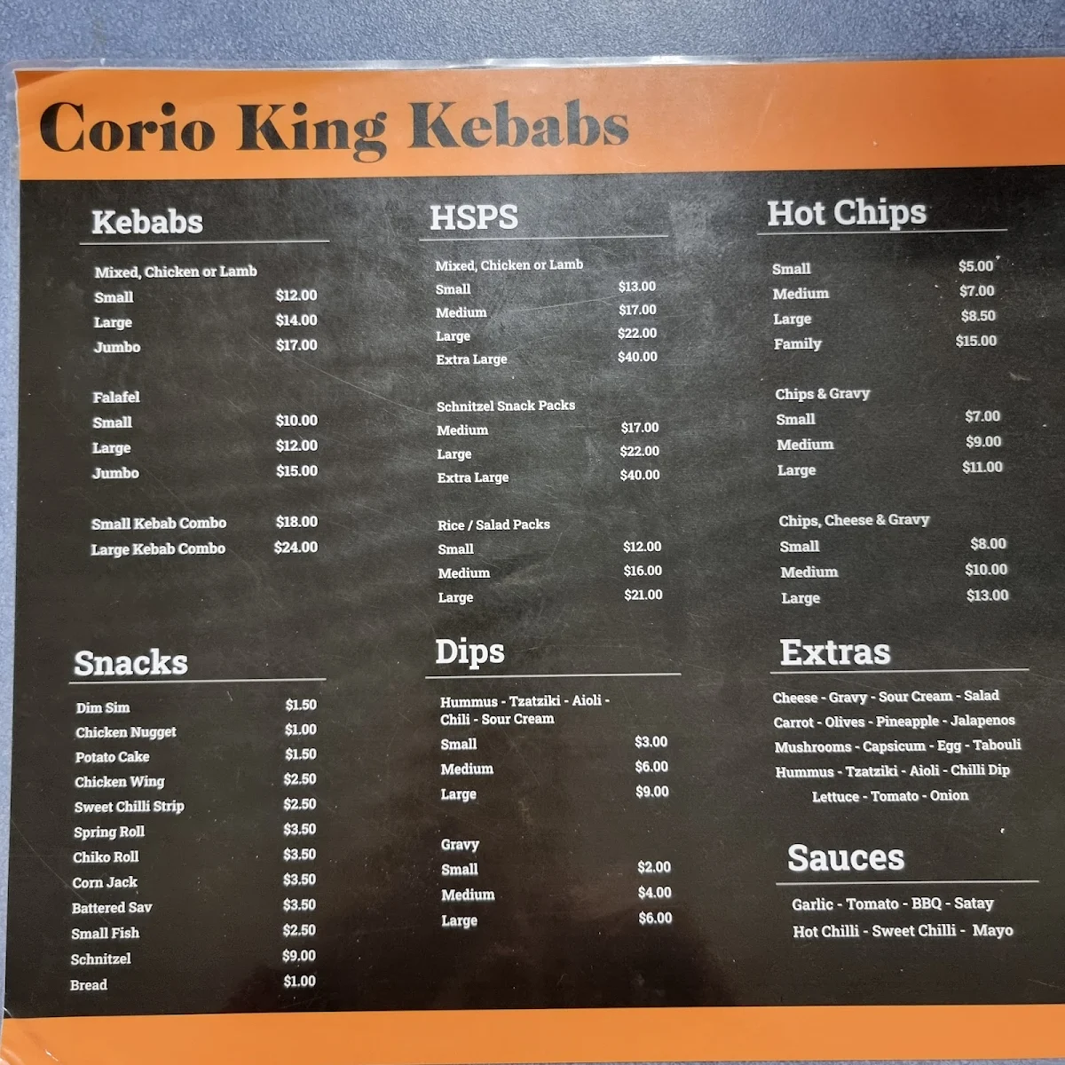 Menu, Corio King