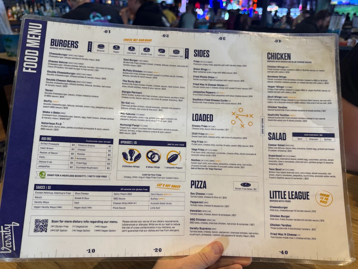 Menu, Varsity Cannington