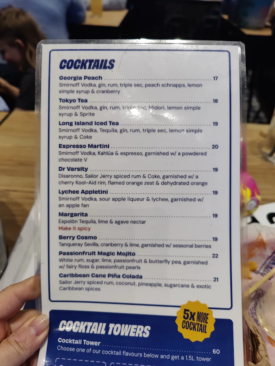 Menu, Varsity Cannington