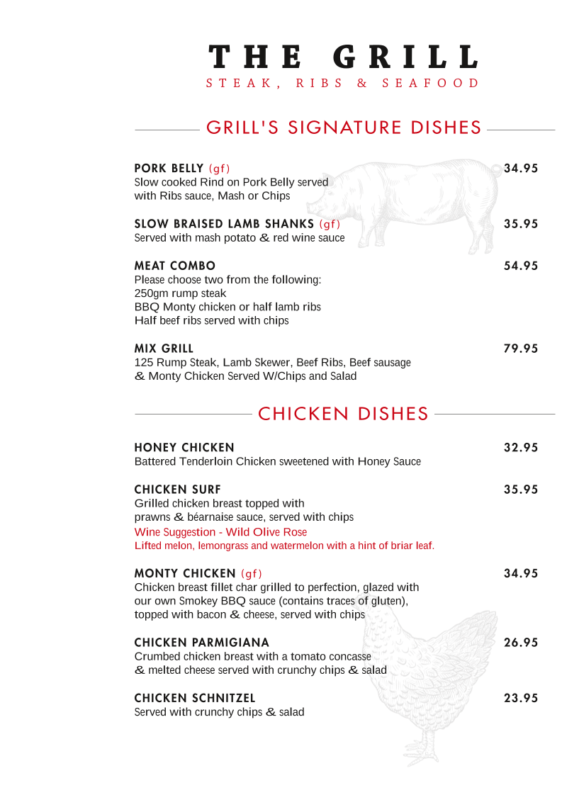 Menu, The Grill: Steak, Ribs & Seafood Port Macquarie