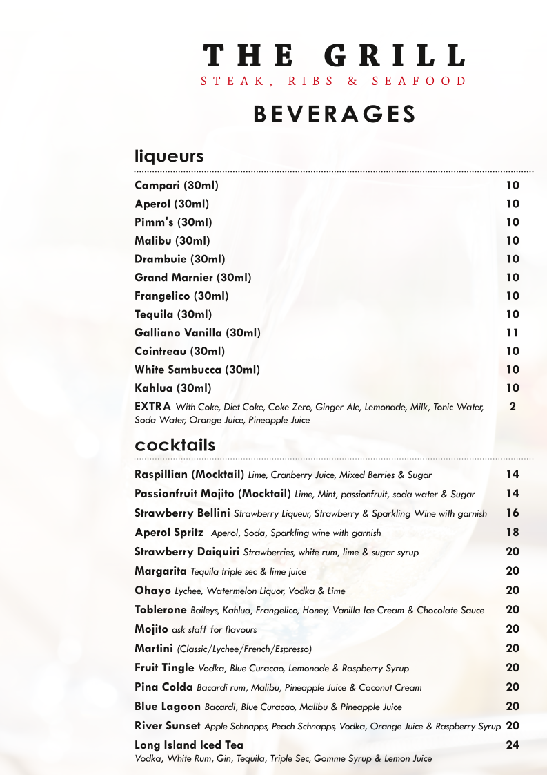 Menu, The Grill: Steak, Ribs & Seafood Port Macquarie
