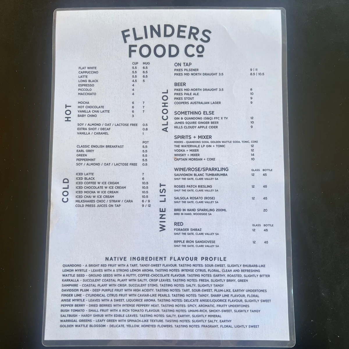 Menu, Flinders Food Co - Hawker