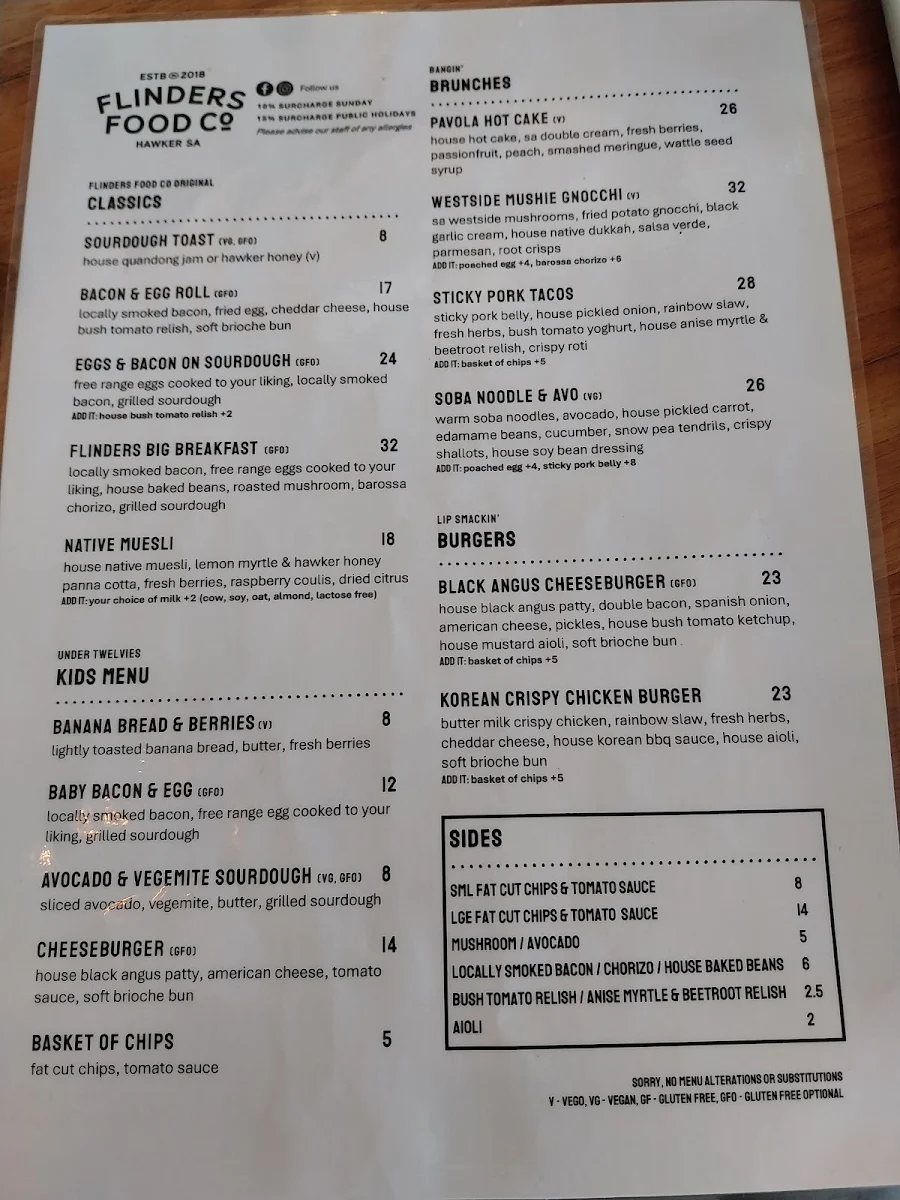 Menu, Flinders Food Co - Hawker