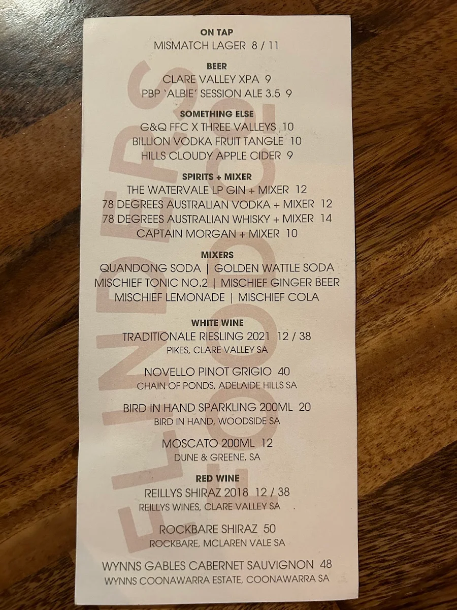 Menu, Flinders Food Co - Hawker