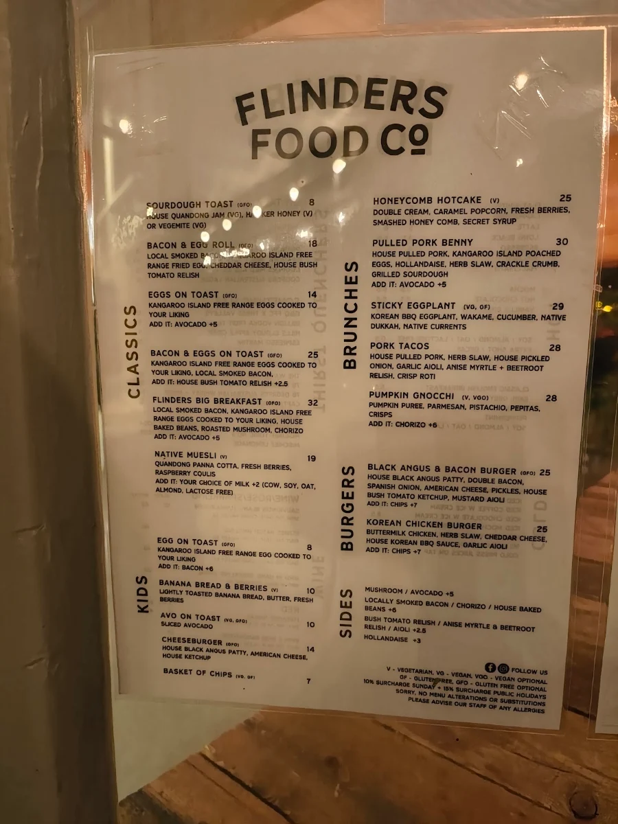 Menu, Flinders Food Co - Hawker