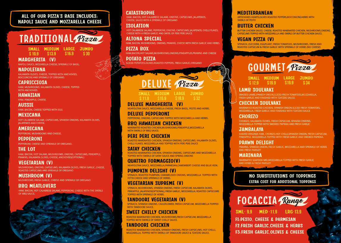 Menu, The Pizza Box