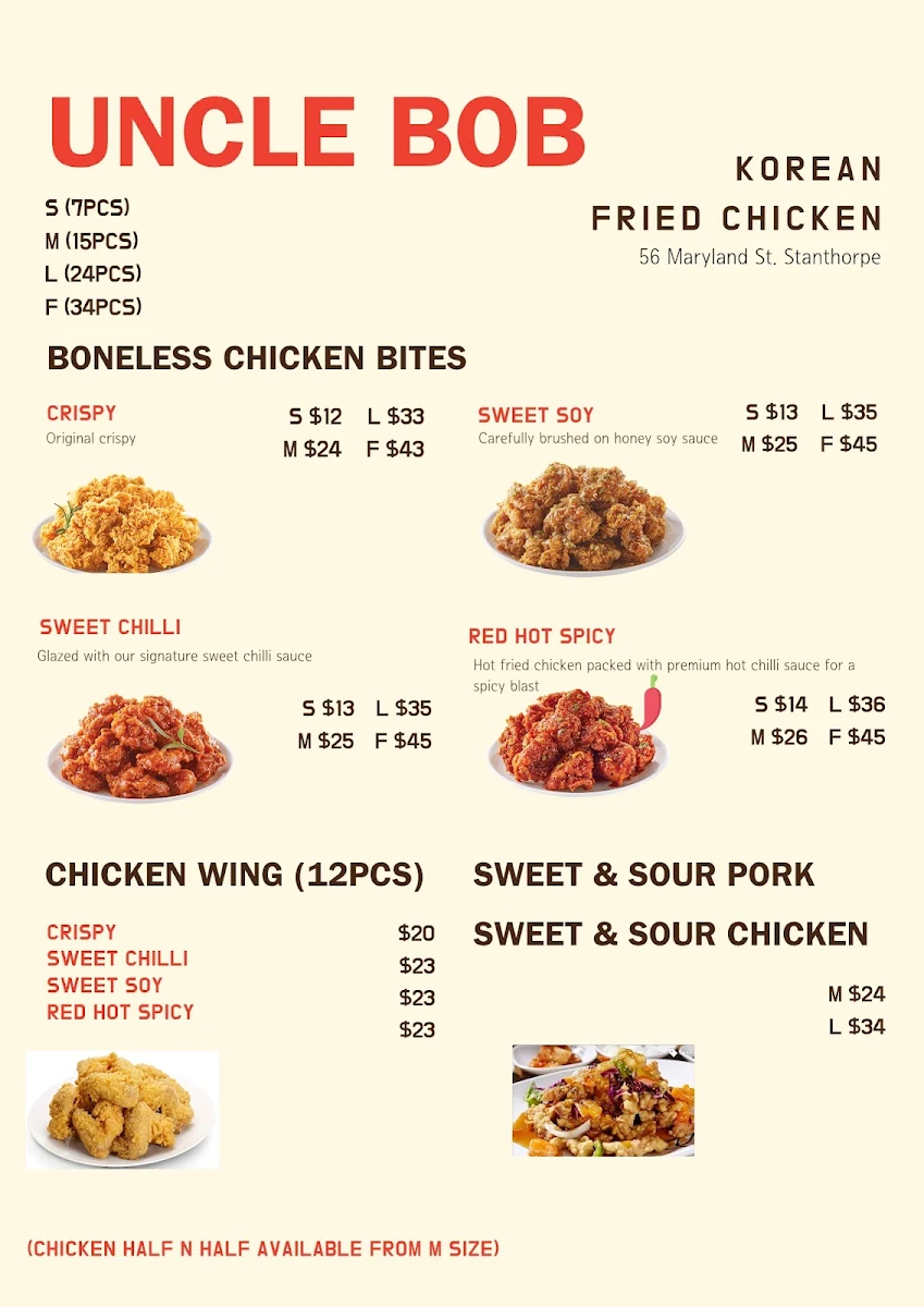 Menu, Uncle Bob Takeaway & Fusion Restaurant