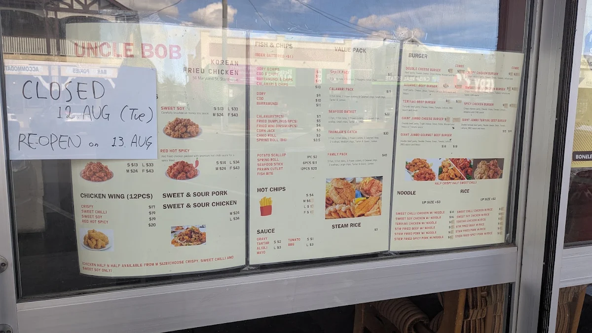 Menu, Uncle Bob Takeaway & Fusion Restaurant