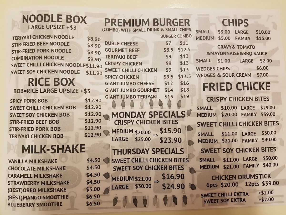 Menu, Uncle Bob Takeaway & Fusion Restaurant