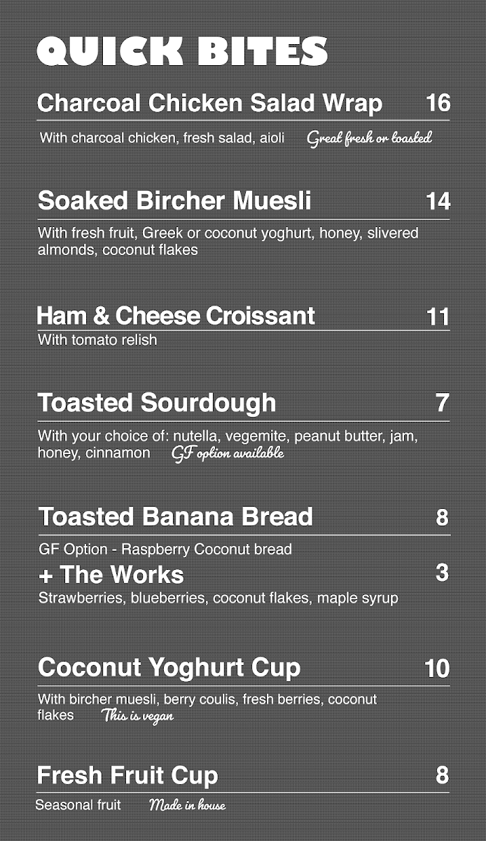 Menu, Biggs Coffee Hamilton