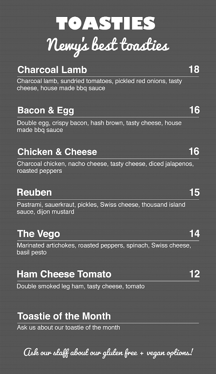 Menu, Biggs Coffee Hamilton