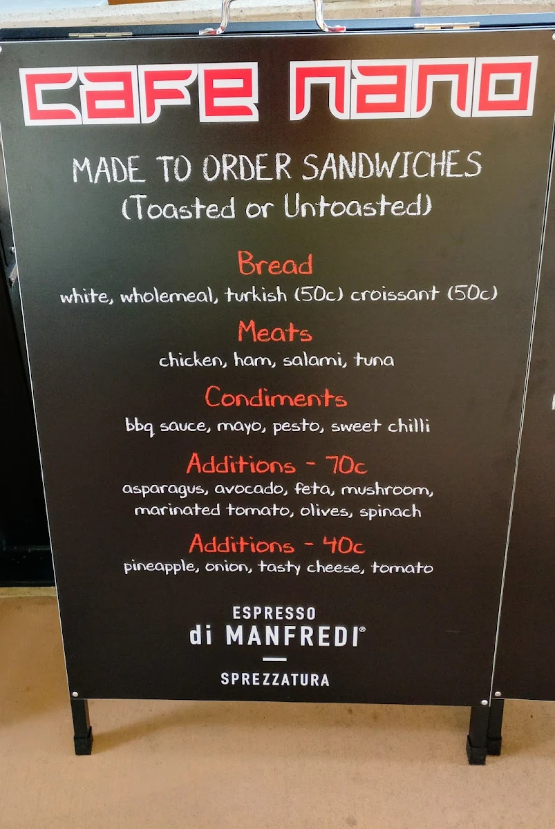 Menu, Cafe Nano