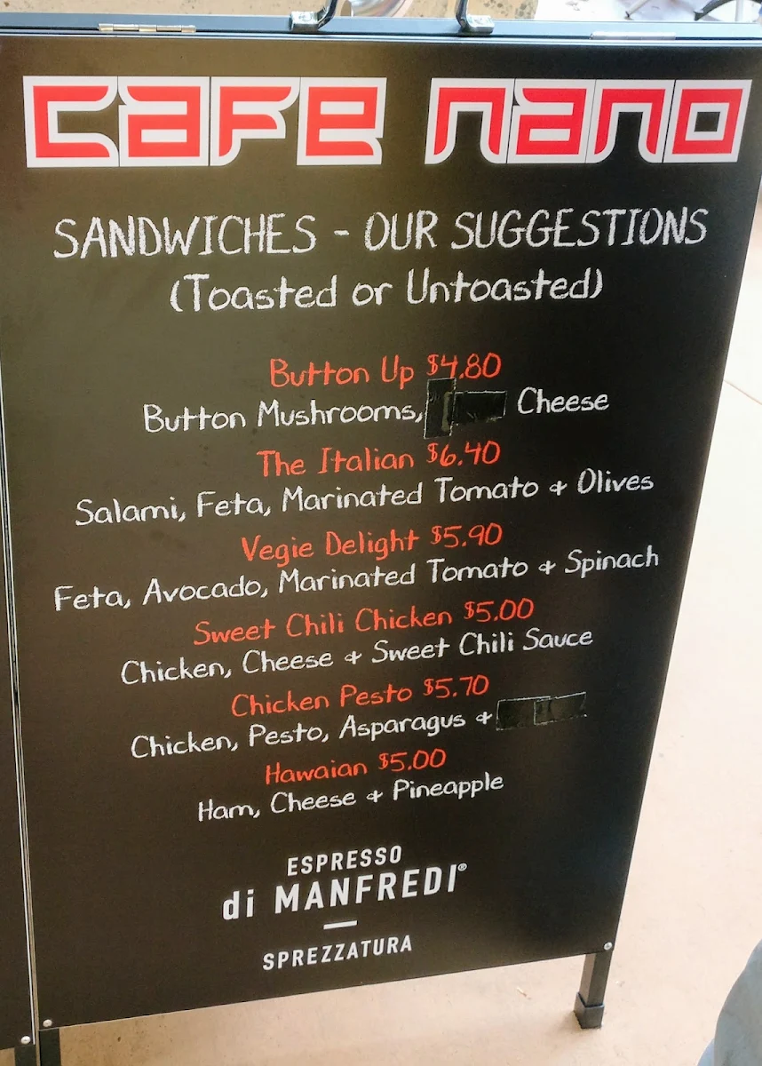 Menu, Cafe Nano