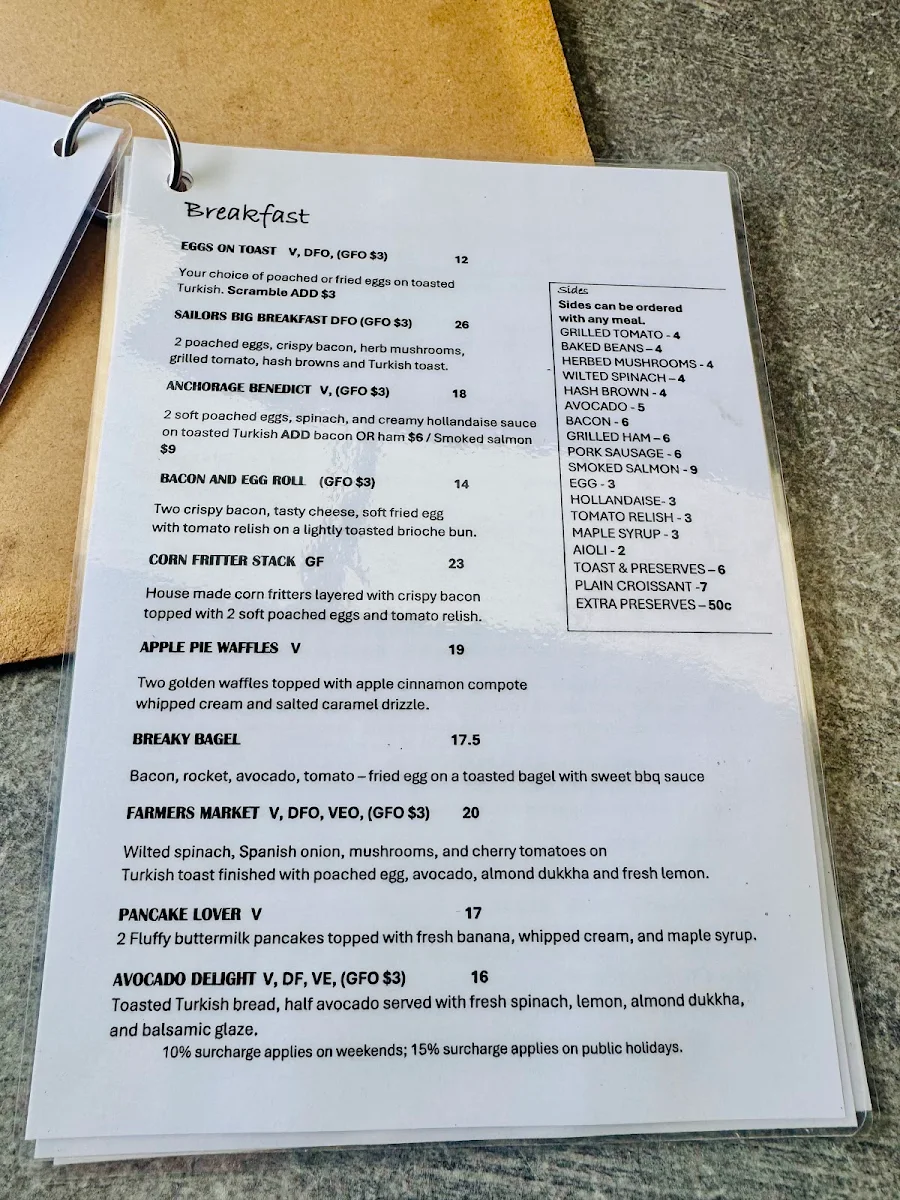 Menu, The Anchorage Café