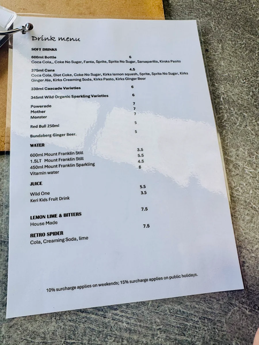 Menu, The Anchorage Café