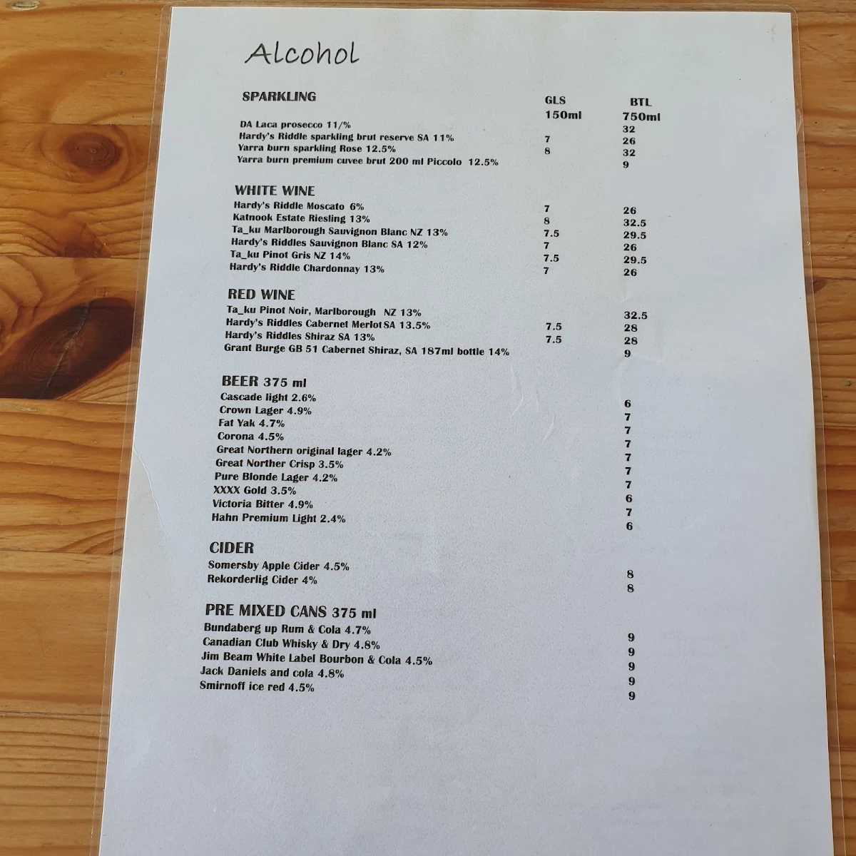Menu, The Anchorage Café
