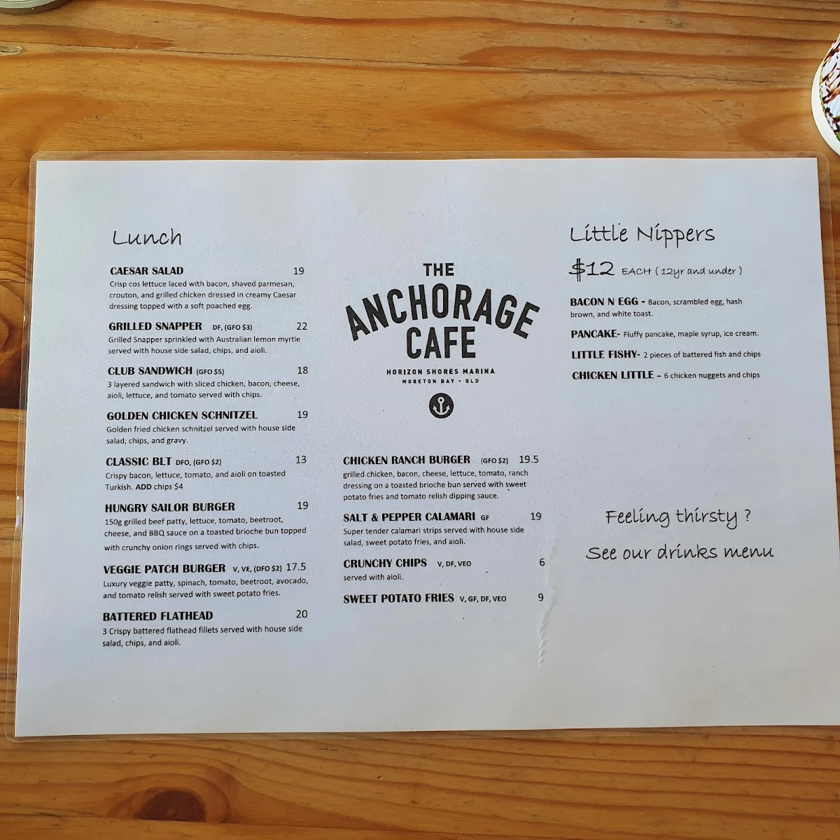 Menu, The Anchorage Café