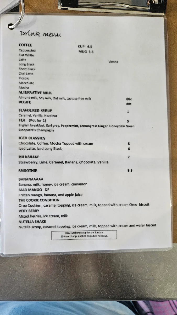 Menu, The Anchorage Café