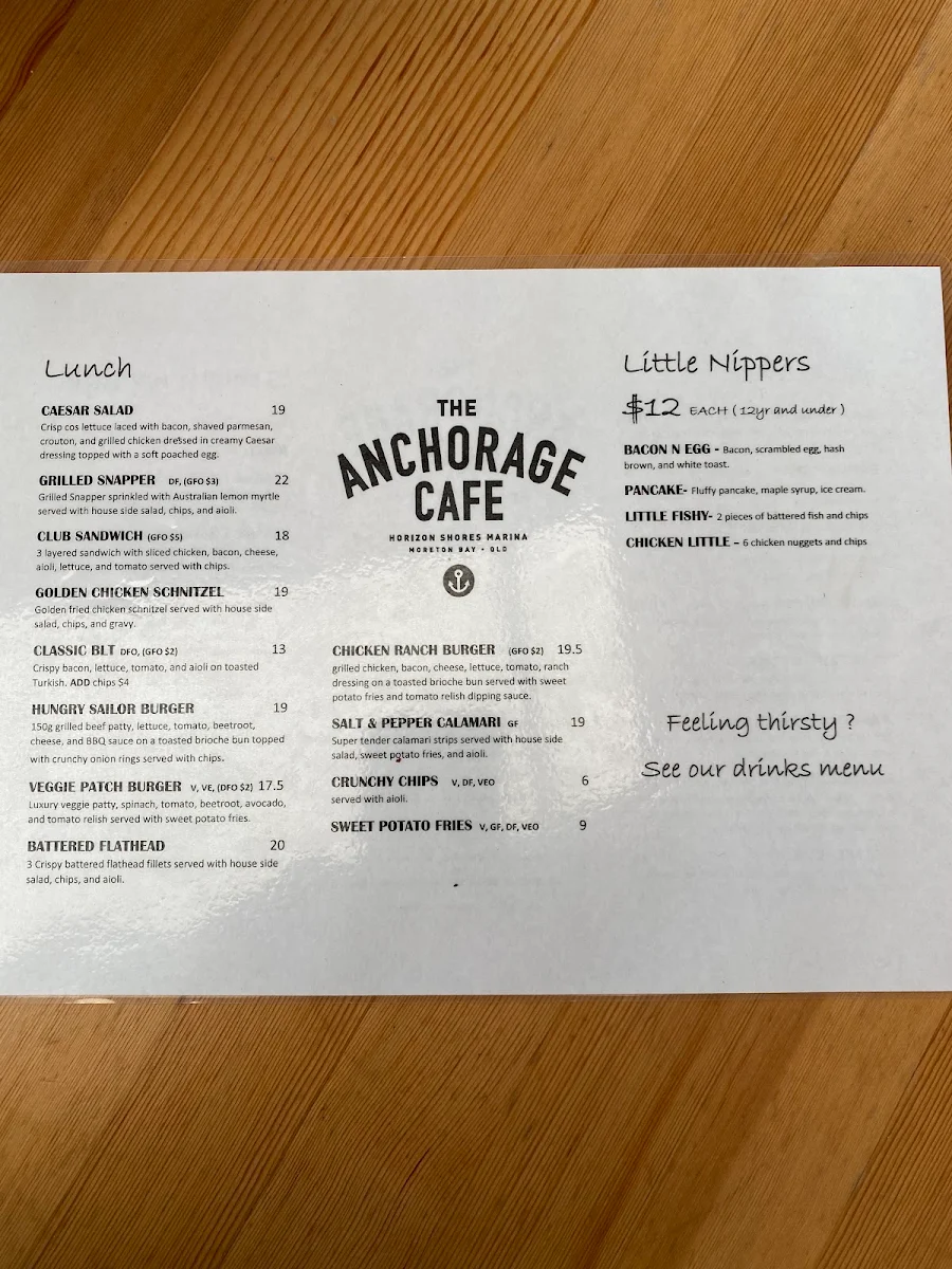 Menu, The Anchorage Café