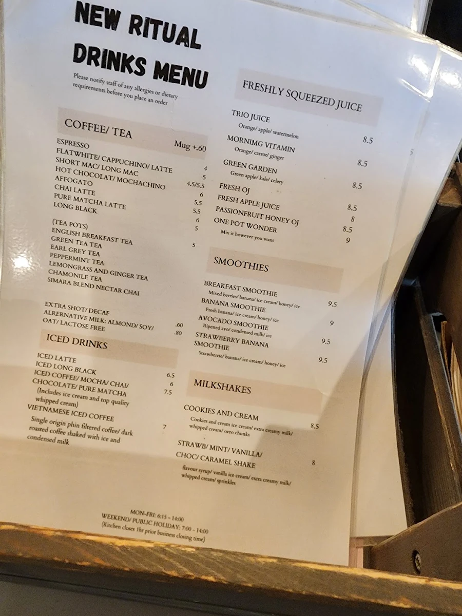 Menu, New Ritual Cafe