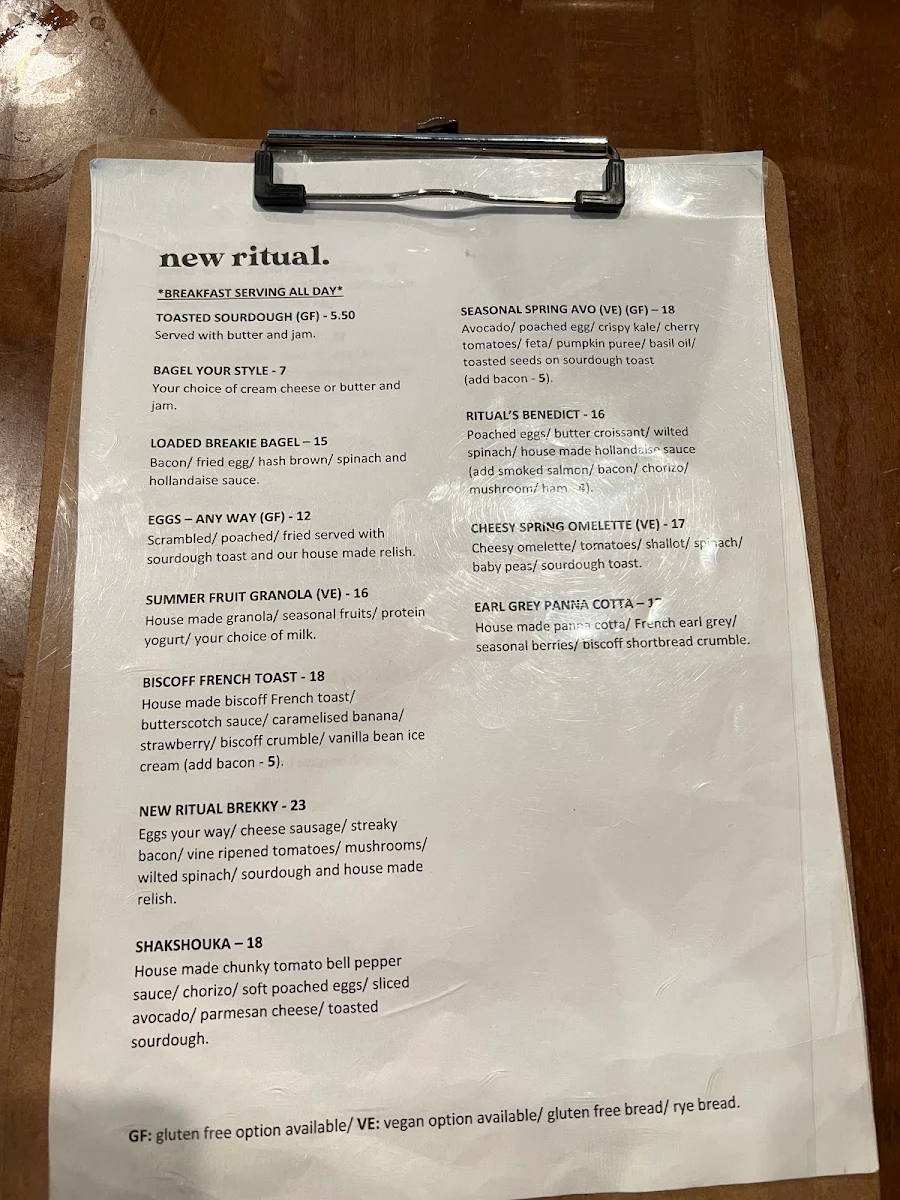Menu, New Ritual Cafe