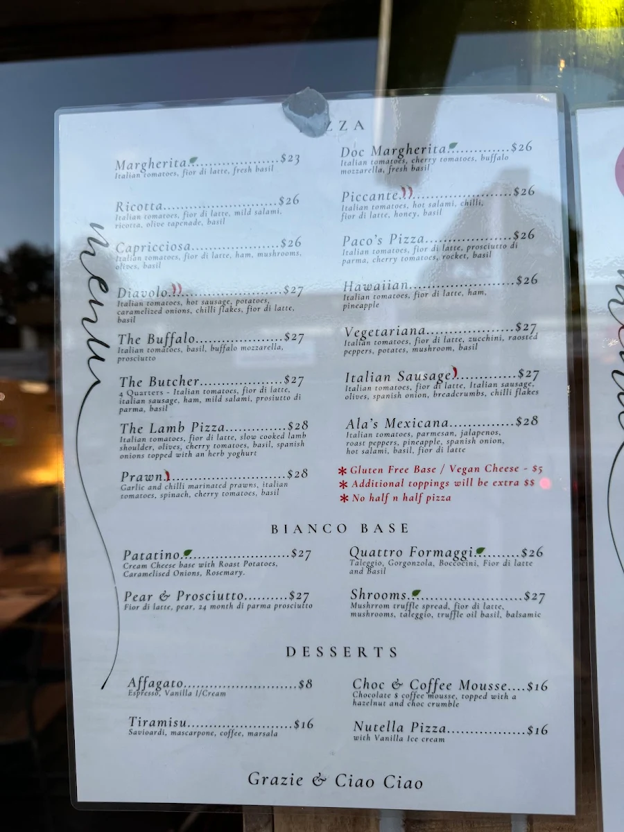 Menu, Proof Pizzeria