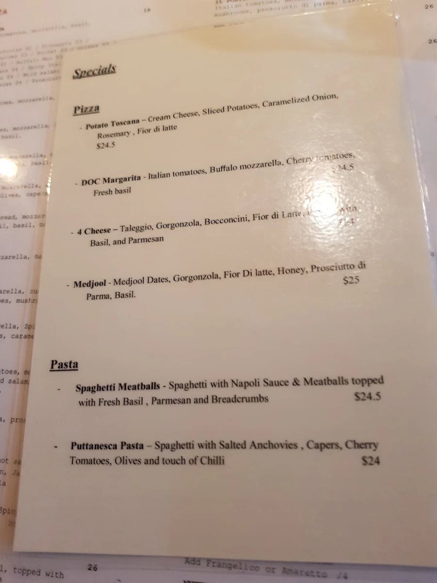 Menu, Proof Pizzeria