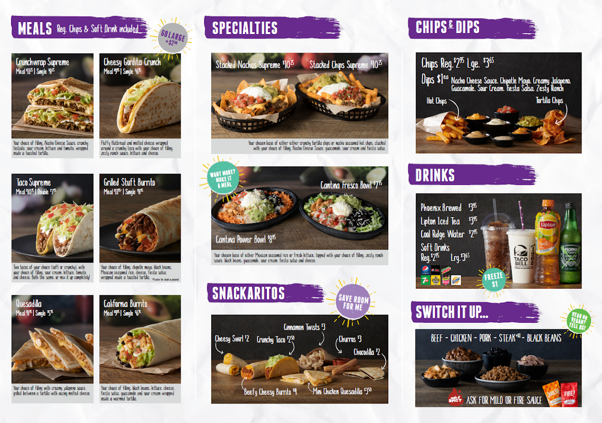Menu, Taco Bell Ballina