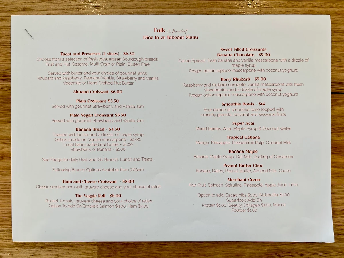 Menu, Folk & Merchant