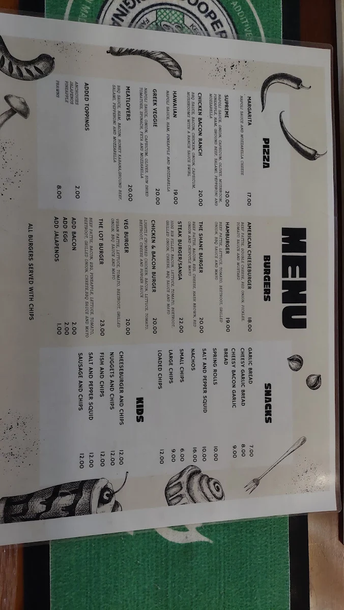 Menu, Mount Alford Hotel