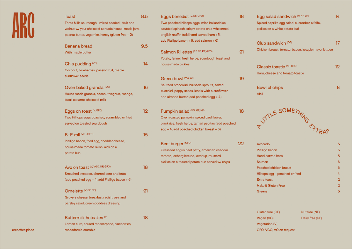Menu, Redbrick Coffee City