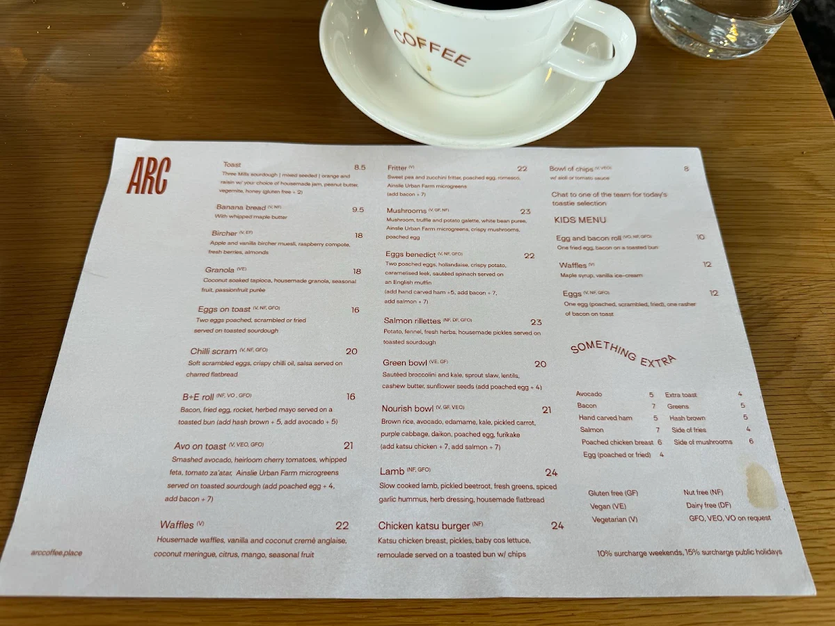 Menu, Redbrick Coffee City