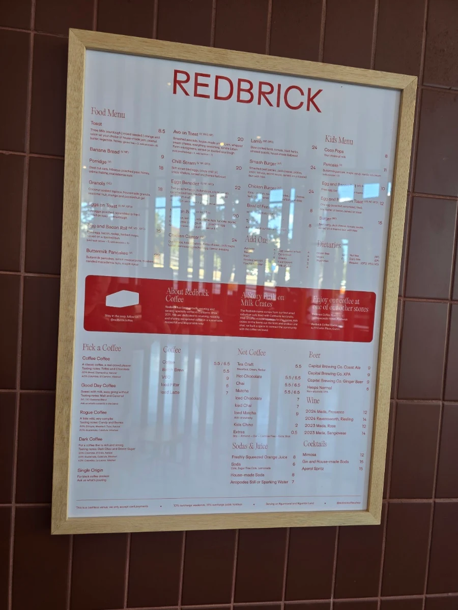 Menu, Redbrick Coffee City