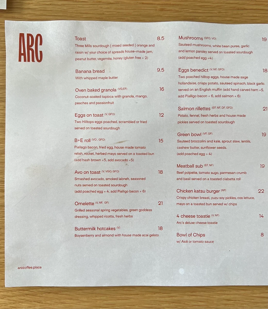 Menu, Redbrick Coffee City