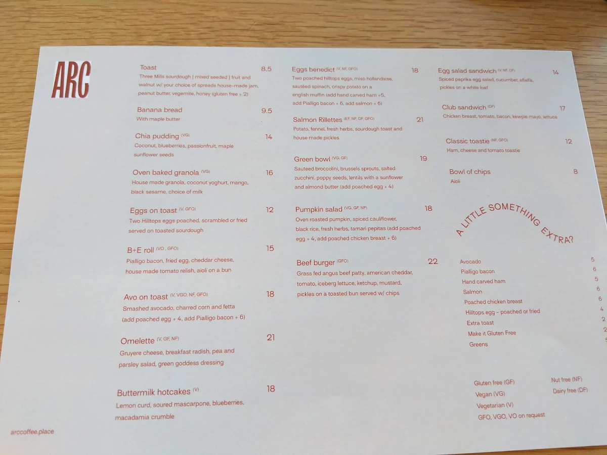Menu, Redbrick Coffee City