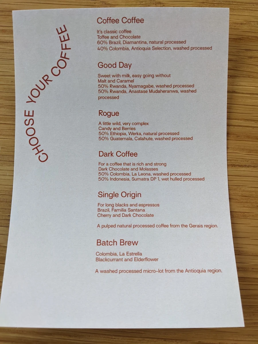 Menu, Redbrick Coffee City