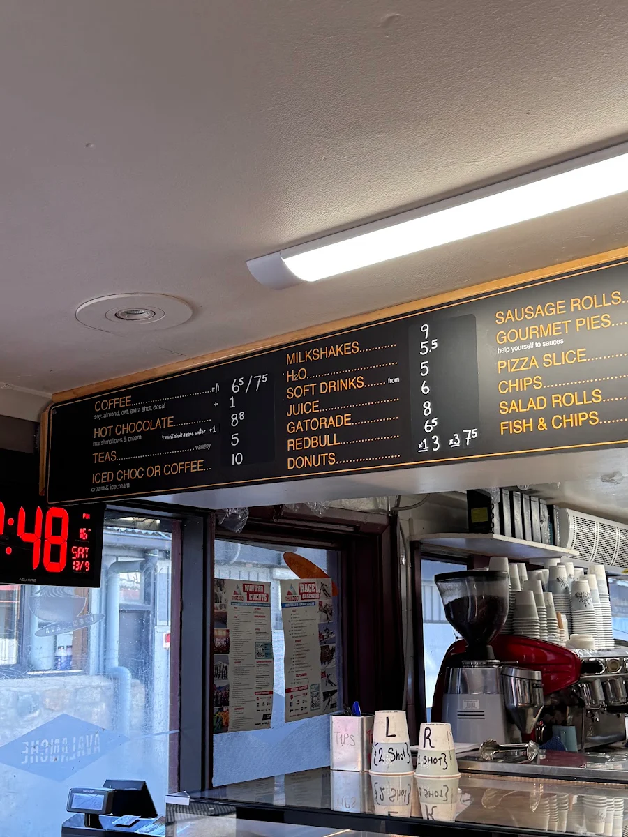 Menu, Avalanche Cafe