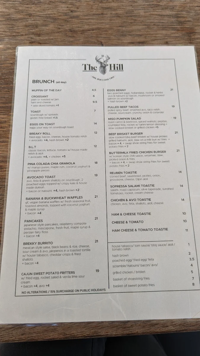 Menu, The Hill Cafe