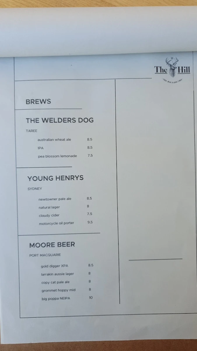 Menu, The Hill Cafe