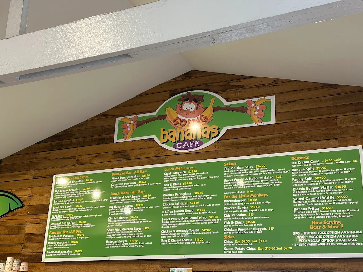 Menu, Bananas cafe