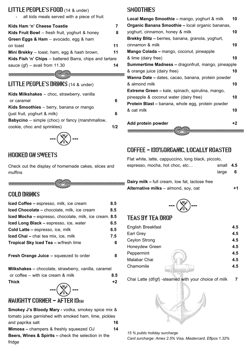 Menu, Wharf ONE Cafe